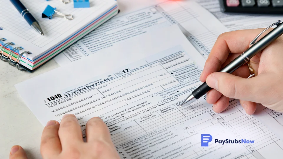 Person filling out tax forms by hand
