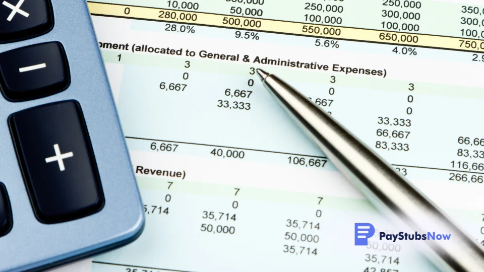 An up-close shot of a calculator and pen on top of a financial statement