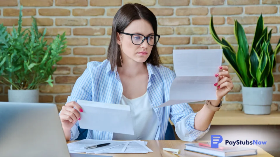 Someone hands a proof of income letter to their banker in hopes of securing a loan