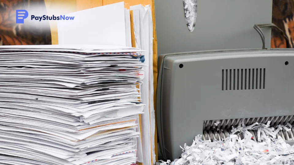 Documents go through a shredding machine for secure disposal