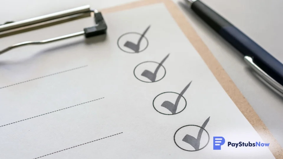 A clipboard displays a checklist with all payroll tasks marked as complete