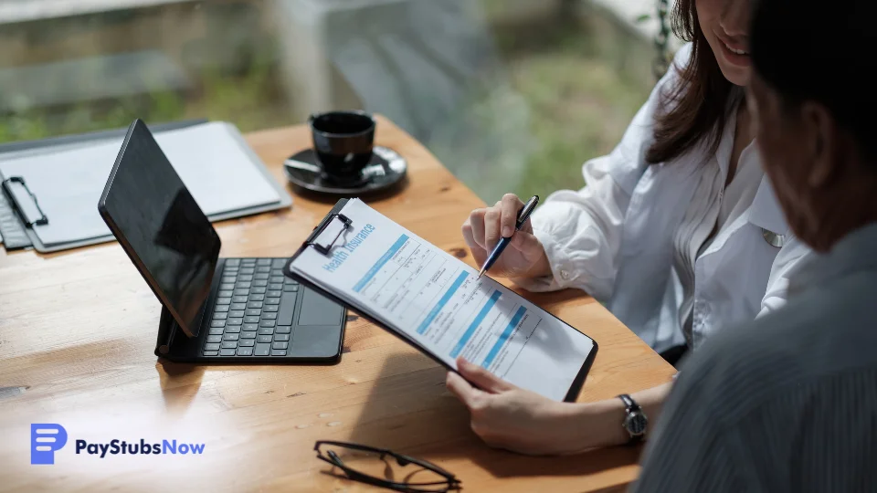HR personnel reviewing document with employee