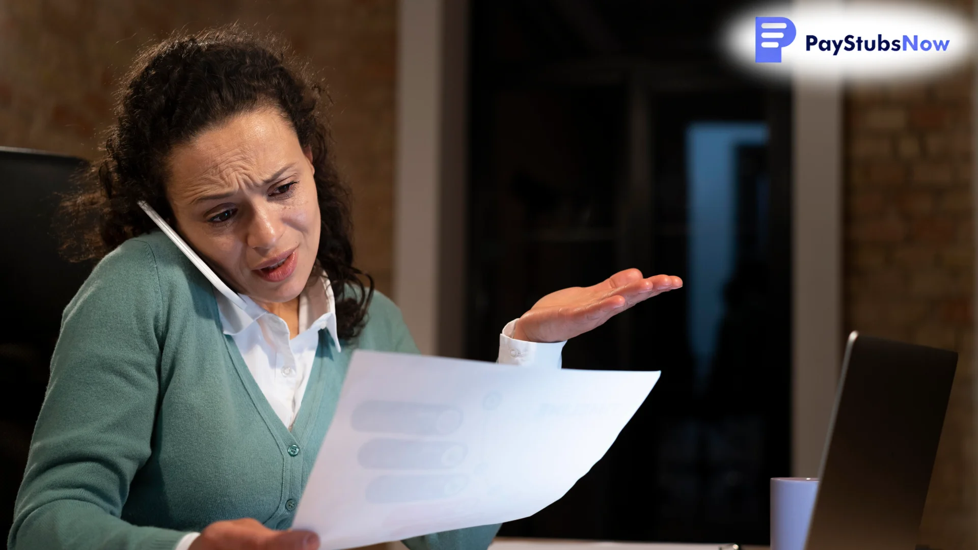 An individual talking on the phone while reviewing a document