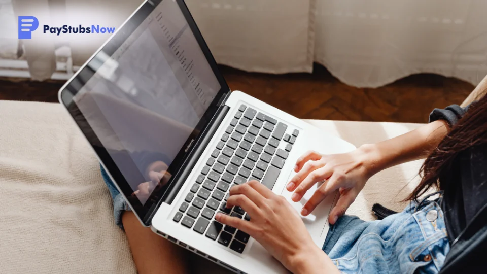 A person typing on a laptop