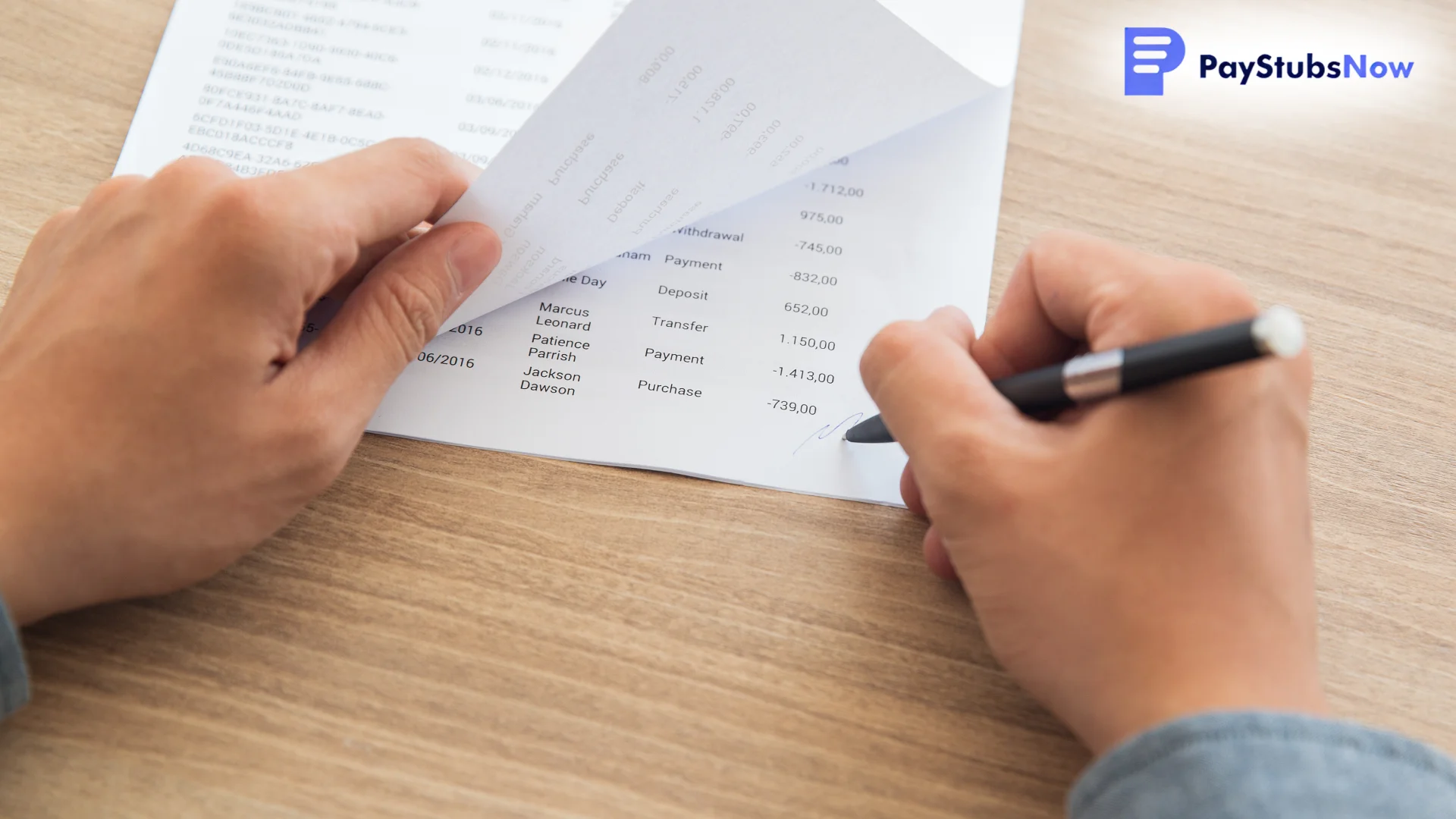 A close-up view of a person reviewing a document.