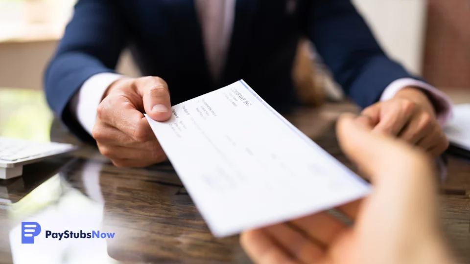 A person in a suit handing over a check to another person.